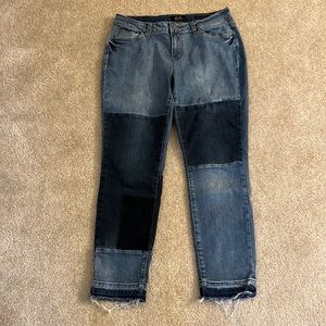 Earl Jeans Skinny Ankle Frayed Hem Patchwork Denim